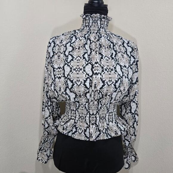 Shinestar Snake Print High Neck Ruffle Blouse Size L - Picture 1 of 8
